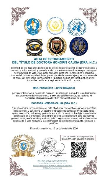 DIPLOMA DOCTOR HONORIS CAUSA